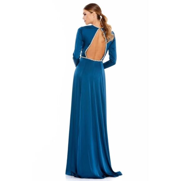 Ieena by Mac Duggal Long Sleeve Jewel Trim Charmeuse Gown 26524 - Size 8 - NWT - Picture 2 of 5